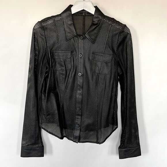 David Meister Genuine Leather Net Style Shirt - Picture 1 of 7